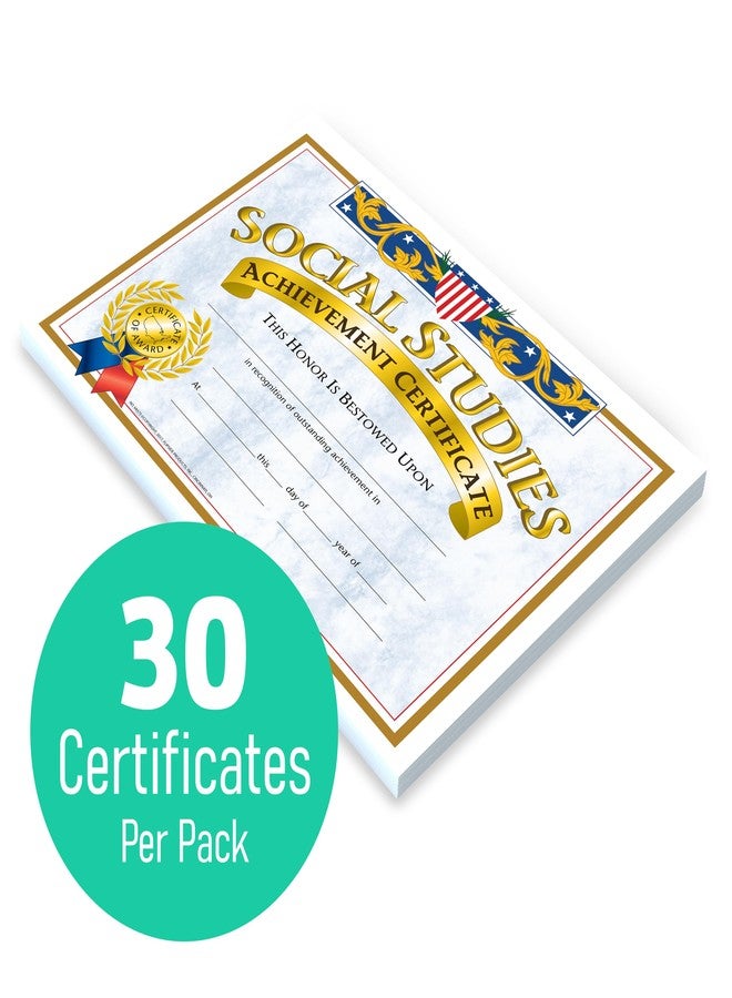 Hayes Social Studies Achievement Certificates, Gold-Bordered Awards with Light Blue Marbled Design, Customizable Award for Students, Full-Color Glossy Design, 8.5" x 11" - 30 Pack - Image 4